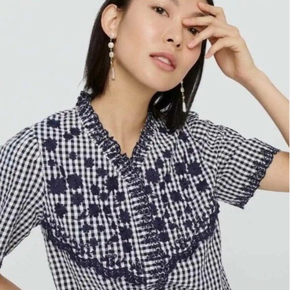 J. Crew Button Front Shirt Floral Gingham Plaid Size XS